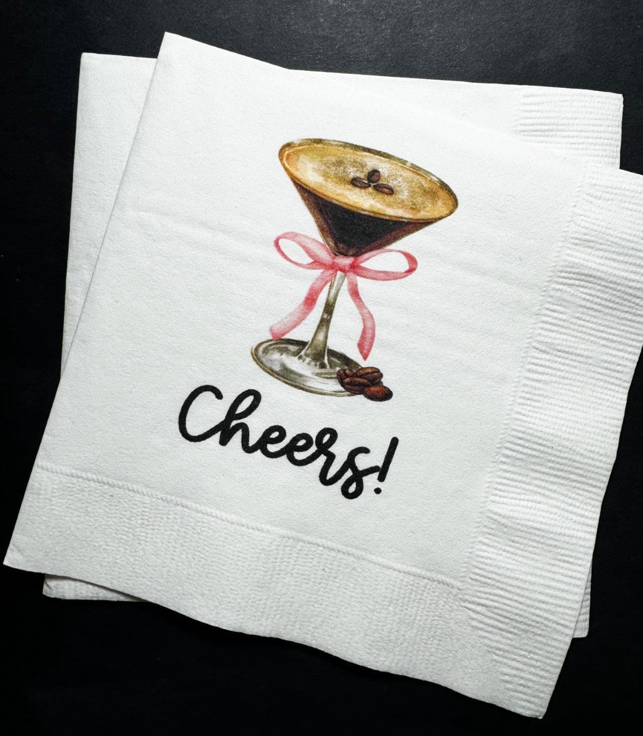 Set of 25 Espresso Martini Cocktail Napkins - Pink Bow Elegance