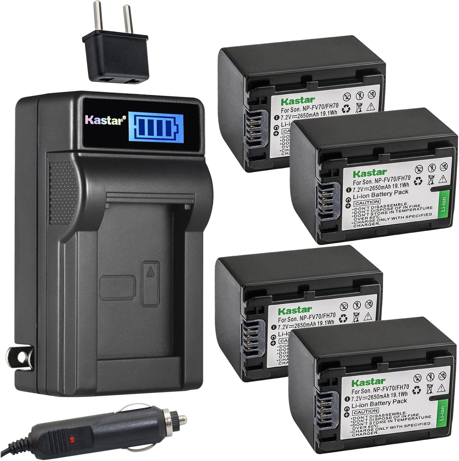 Kastar 4-Pack NP-FH70 Battery and LCD Charger for Sony Cameras