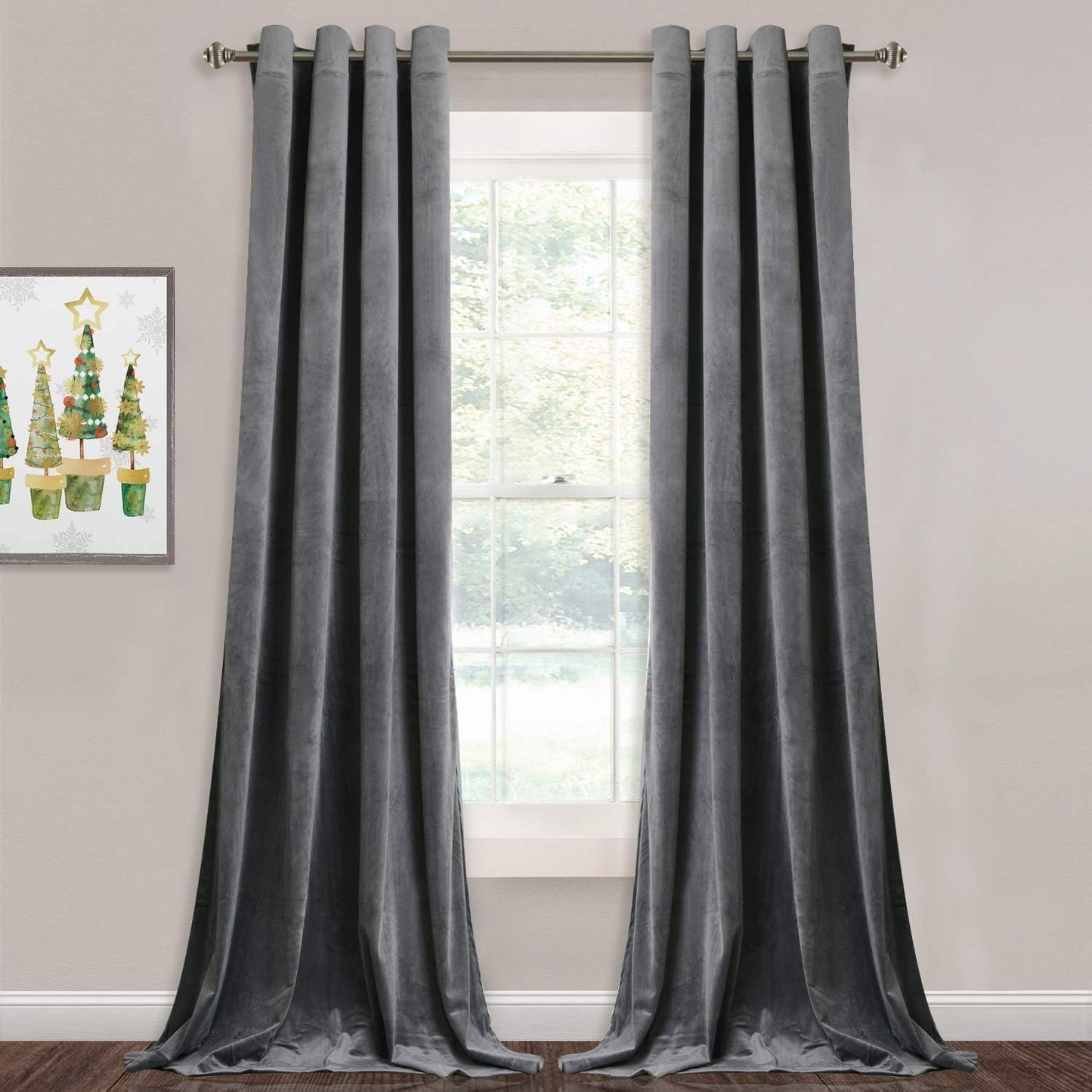StangH Grey Velvet Blackout Curtains for Elegant Room Decor