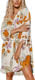 White Yellow Floral Shirt Dress Cover Up - Lightweight Beach Sundress