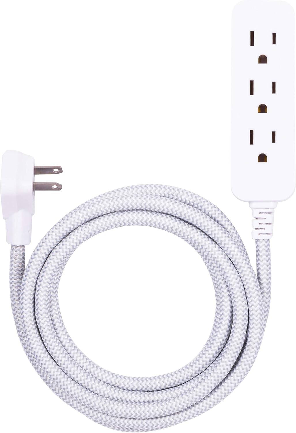GE 3-Outlet Surge Protector 8ft Braided Cord White - ETL Listed
