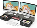 Dual Monitor Stand Riser with Drawers for Ergonomic Setup