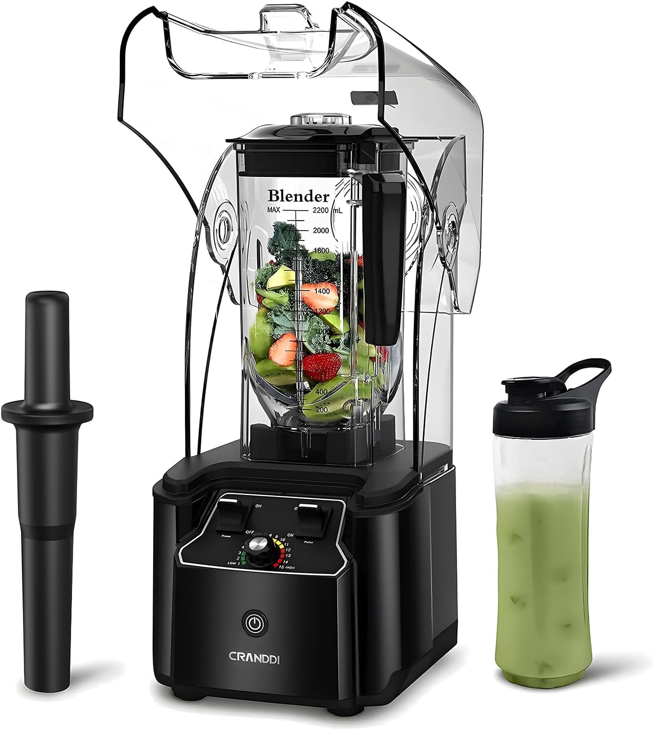 CRANDDI Quiet 2200W High-Speed Blender, Self-Cleaning, 80oz Jar