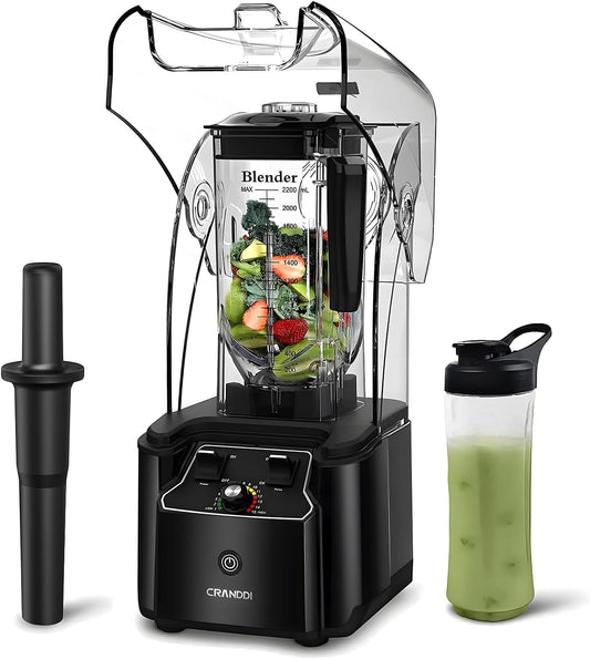 CRANDDI Quiet 2200W High-Speed Blender, Self-Cleaning, 80oz Jar