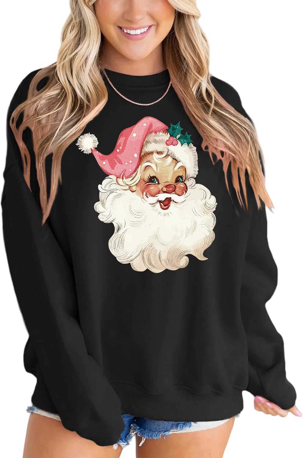 Retro Santa Sweatshirt for Women - Vintage Christmas Fleece