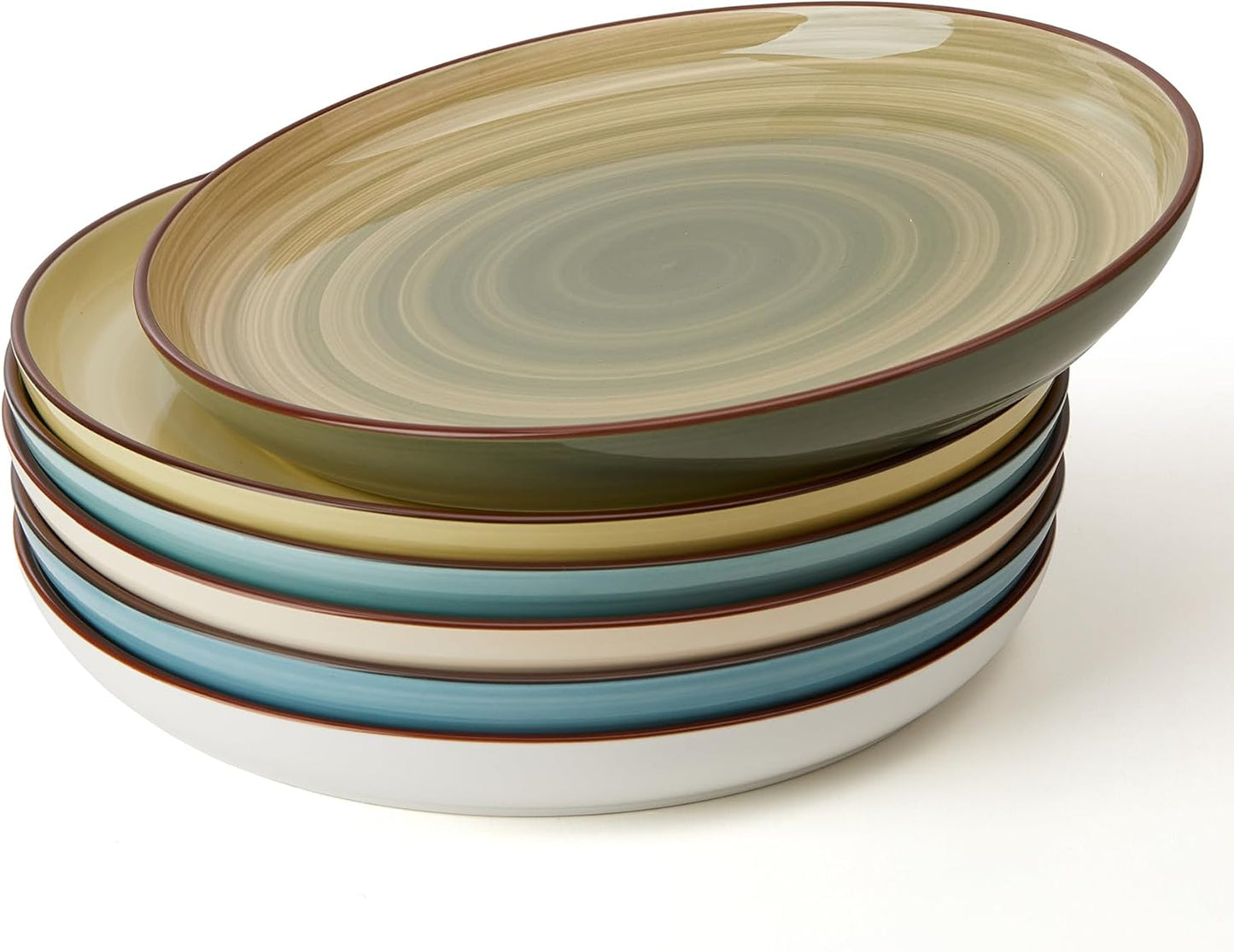 10 Inch Porcelain Dinner Plates Set of 6 - Unique Green Dishes