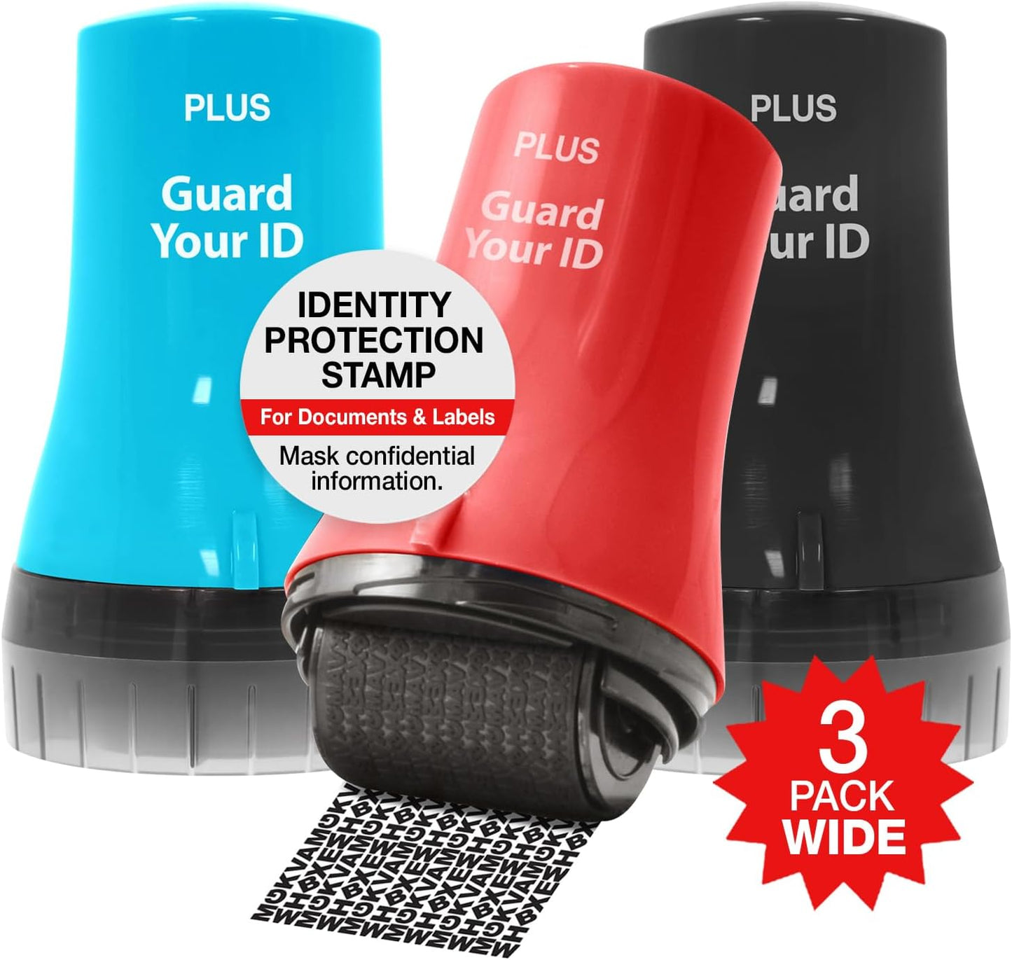 Wide Advanced Roller Stamp for Identity Theft Protection - 3-Pack
