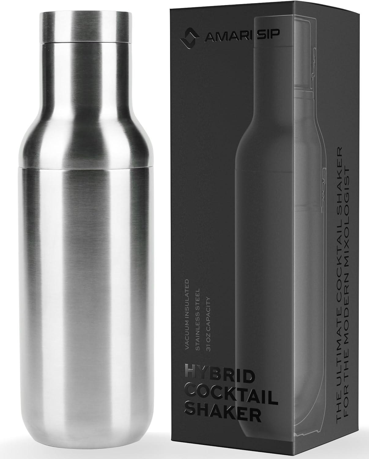 AMARI SIP Hybrid Cocktail Shaker | Vacuum Insulated Stainless Steel | Large 31oz | Leak Proof | Built-in Measurement System