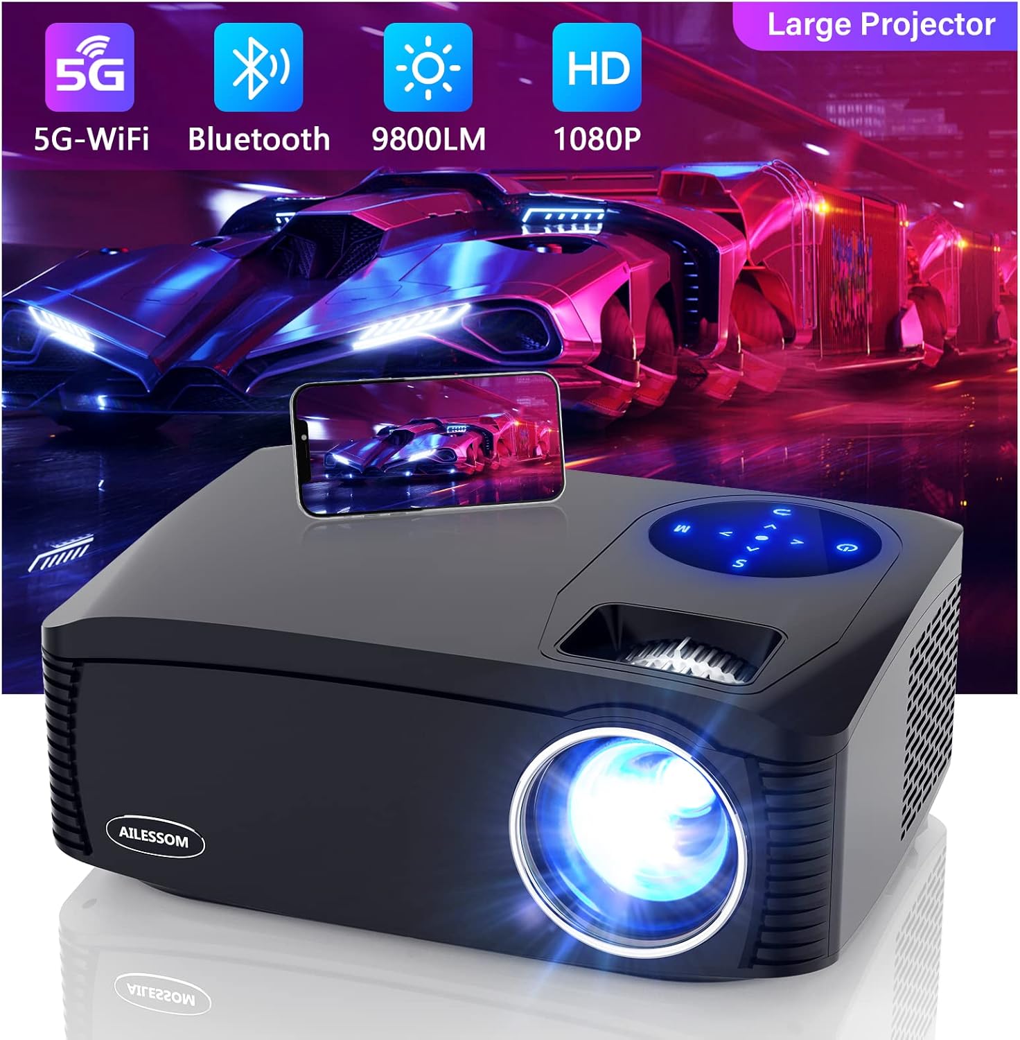 20000LM 1080P WiFi Projector by AILESSOM