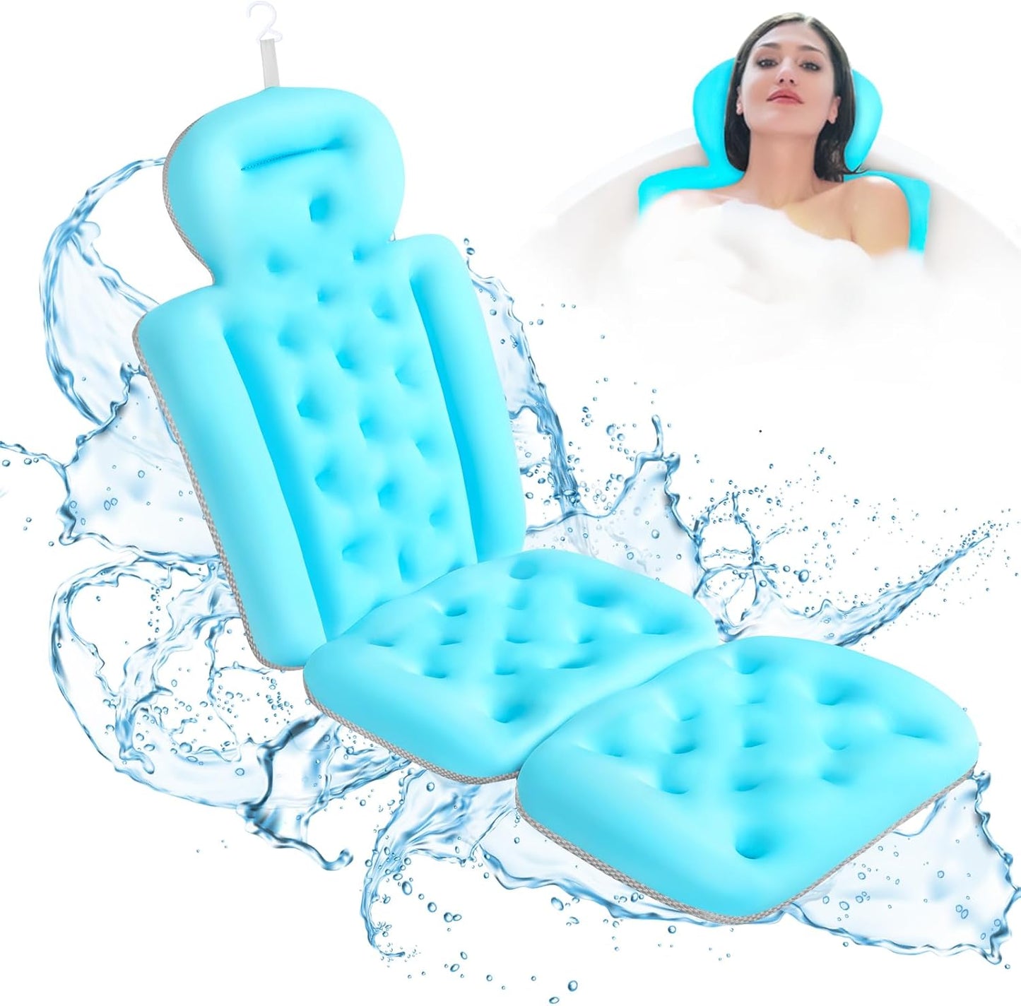 Full Body Bath Pillow for Tub with Non-Slip Suction Cups