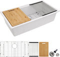 32 Granite Composite Kitchen Sink 32x19 Undermount Workstation - White