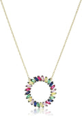 18K Yellow Gold Plated Sterling Silver Rainbow Pendant Necklace