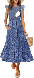 Women's Nursing Dress Flutter Short Sleeve Smocked Midi (Style VQ15)