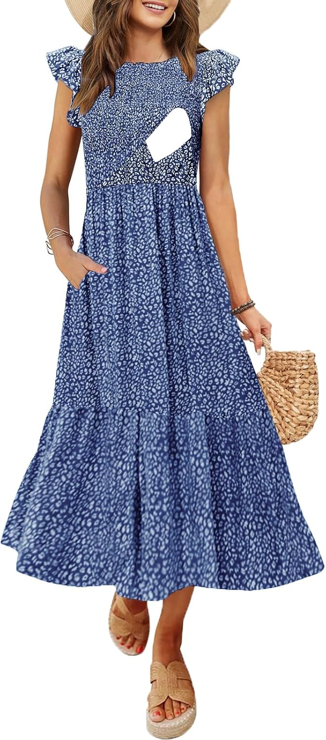 Women's Nursing Dress with Flutter Sleeves and Pockets