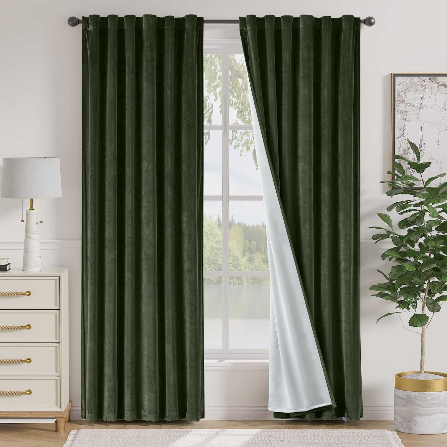 Luxury Moss Green Blackout Curtains 90 - Lined, Insulated, Stylish