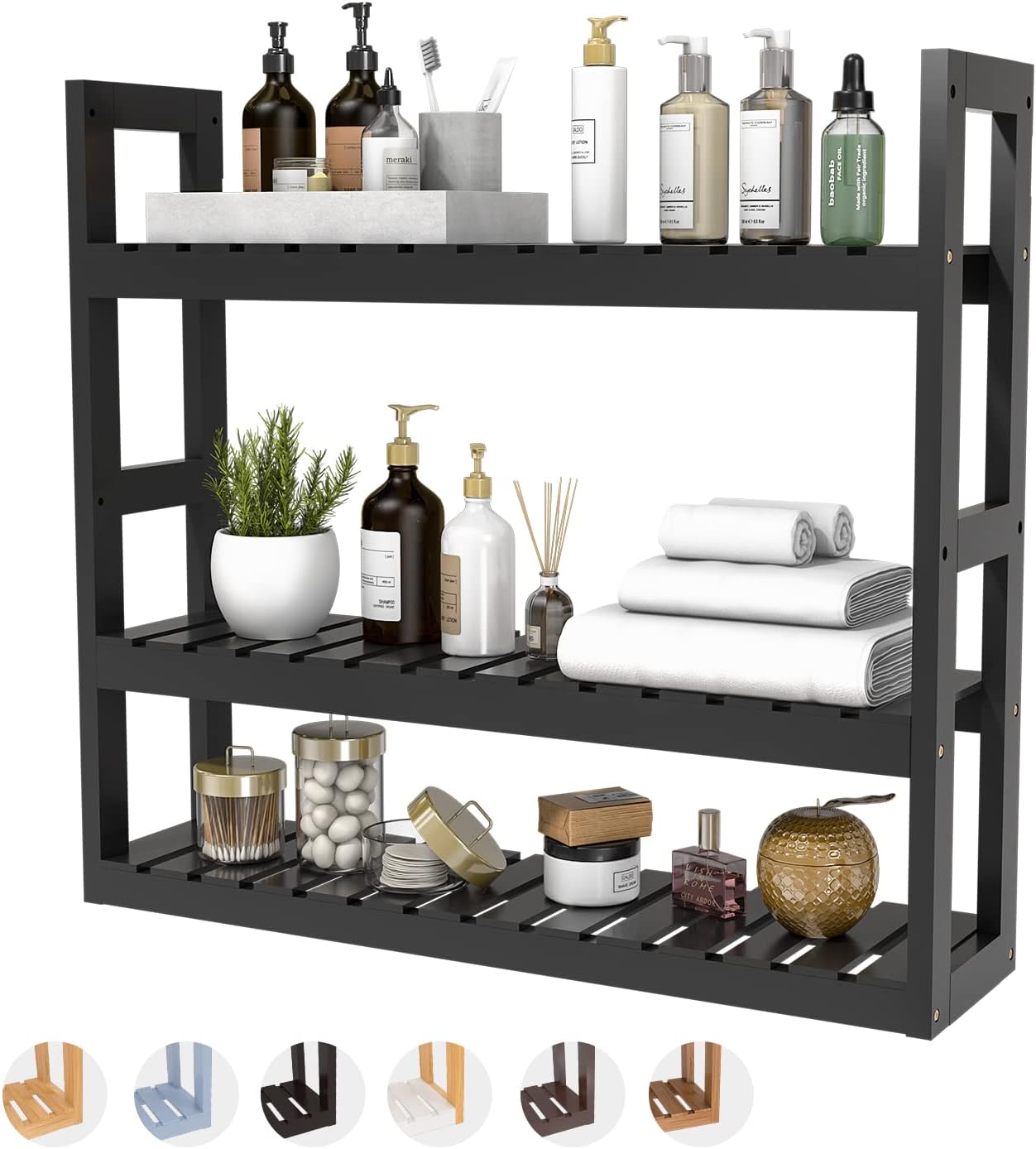 Domax Bamboo Bathroom Shelf 3-Tier Adjustable Storage Rack