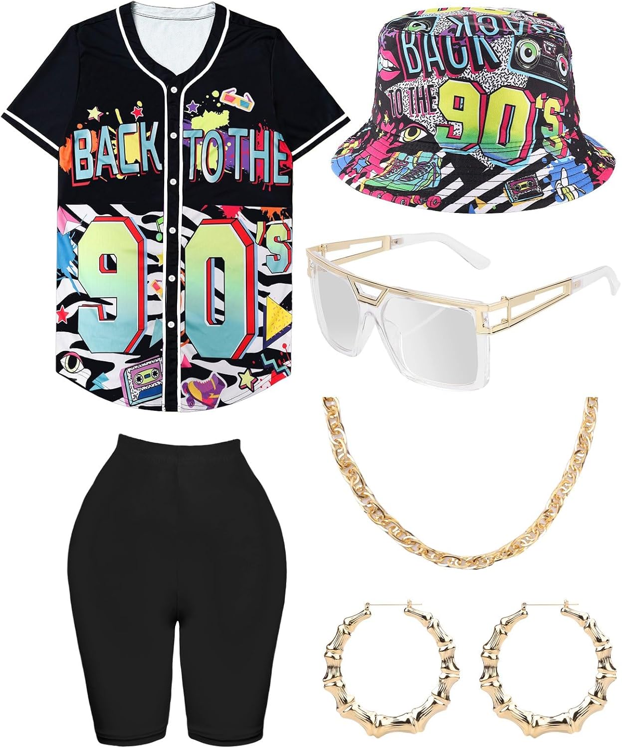 80s 90s Outfit for Women, Unisex Hip Hop Costume Set