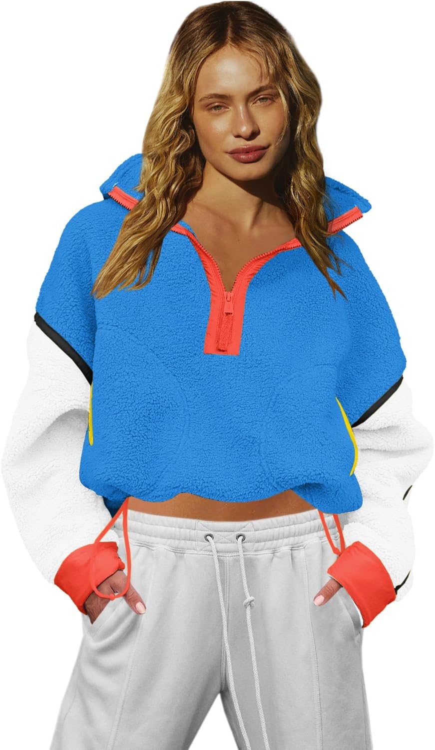 LAMISSCHE Half Zip Sweatshirt Women Oversized Sherpa Jacket