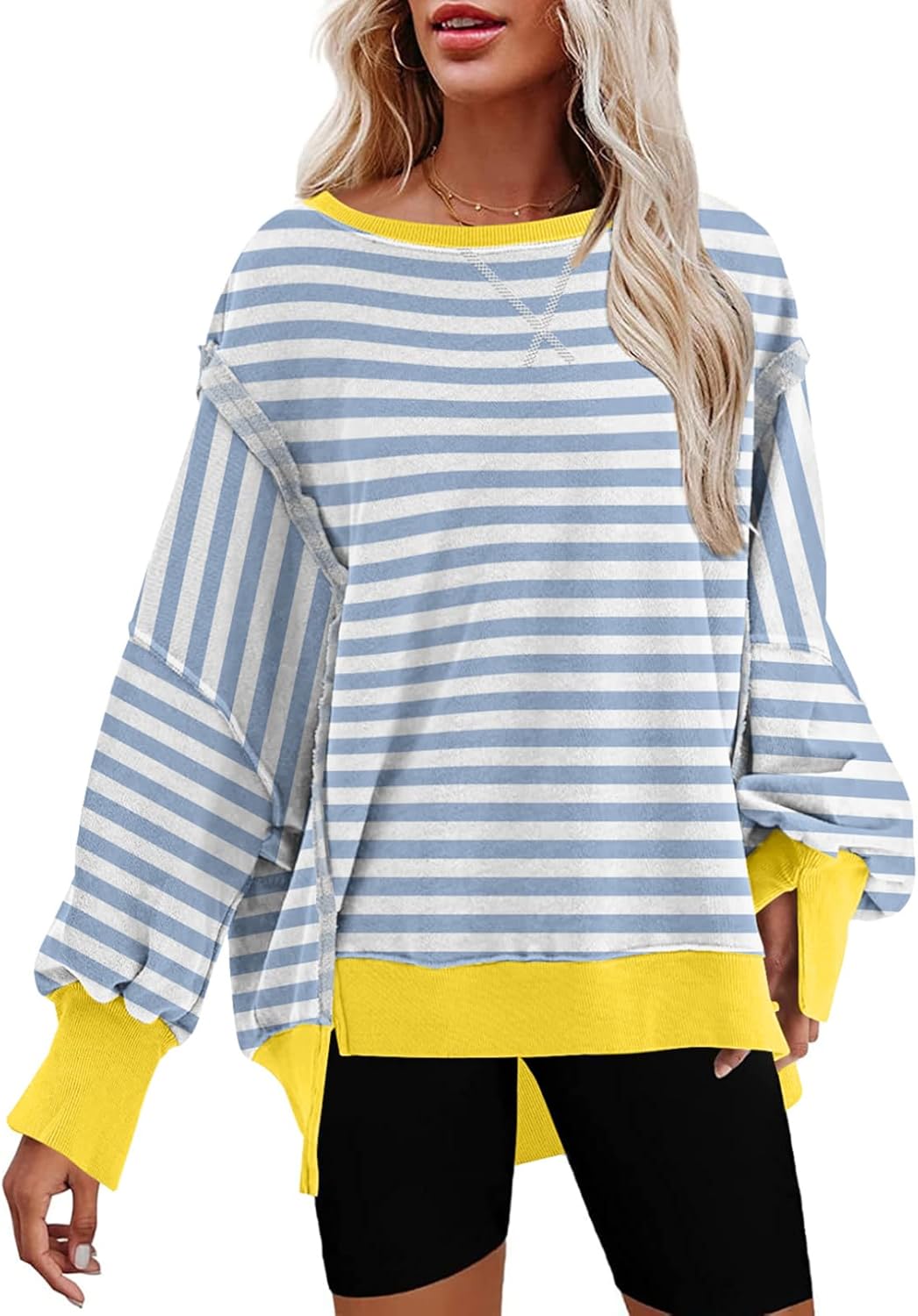 SHEWIN Womens Oversized Reverse Seam Sweatshirt for Casual Wear