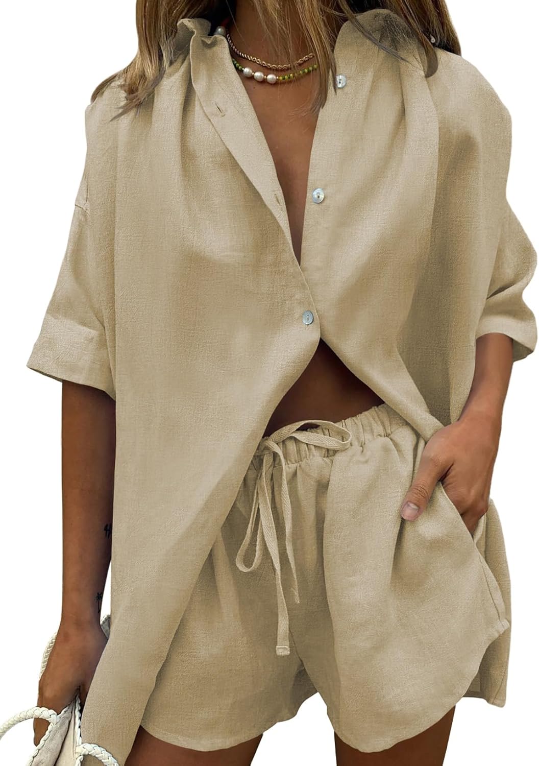 Fixmatti Women 2 Piece Outfit Summer Short Sleeve Set for Style