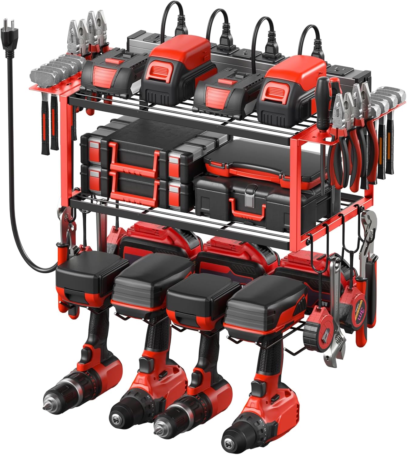 JUNNUJ Tool Organizer with Charging Station for Garage Storage