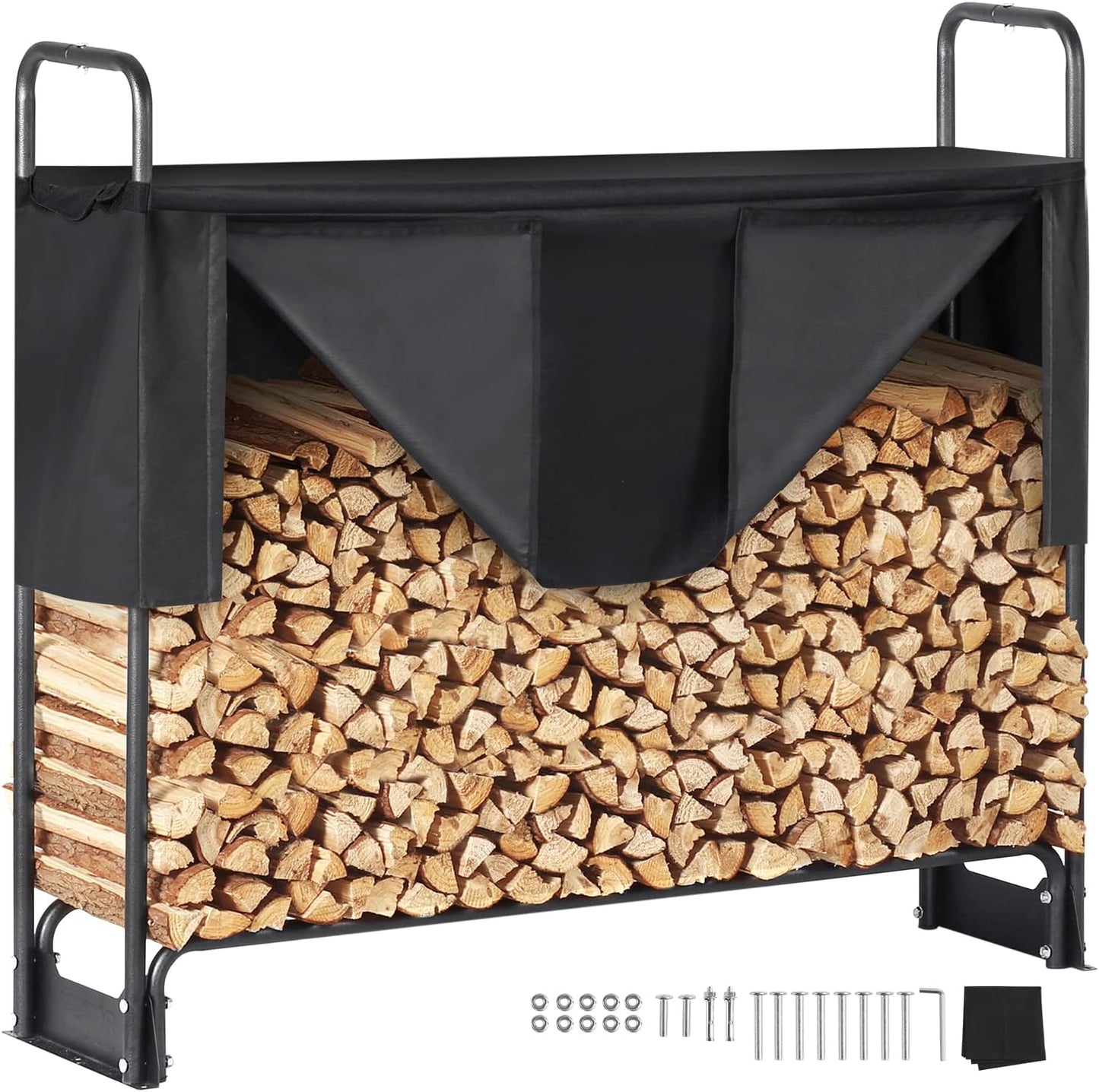 VEVOR 4.3FT Outdoor Firewood Rack with Heavy Duty Cover