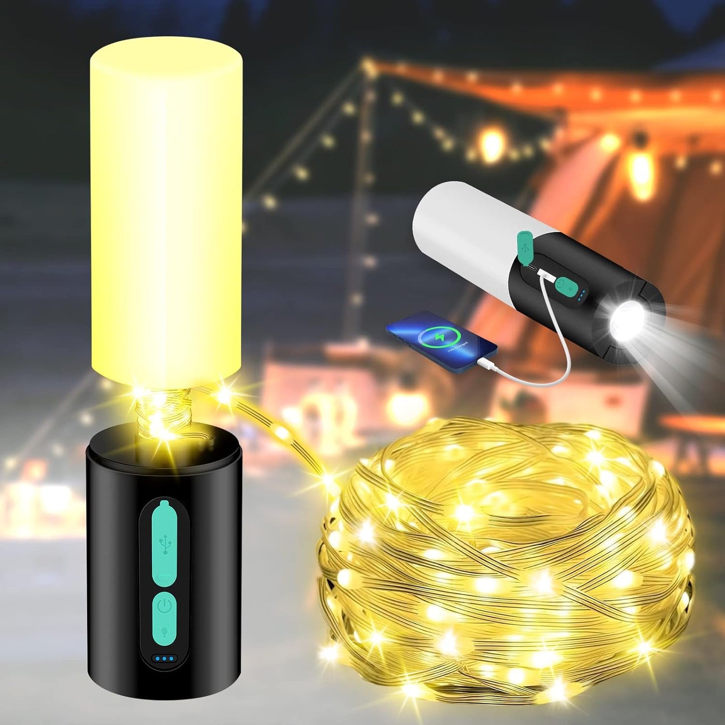 33Ft Rechargeable Camping Lantern with Flashlights