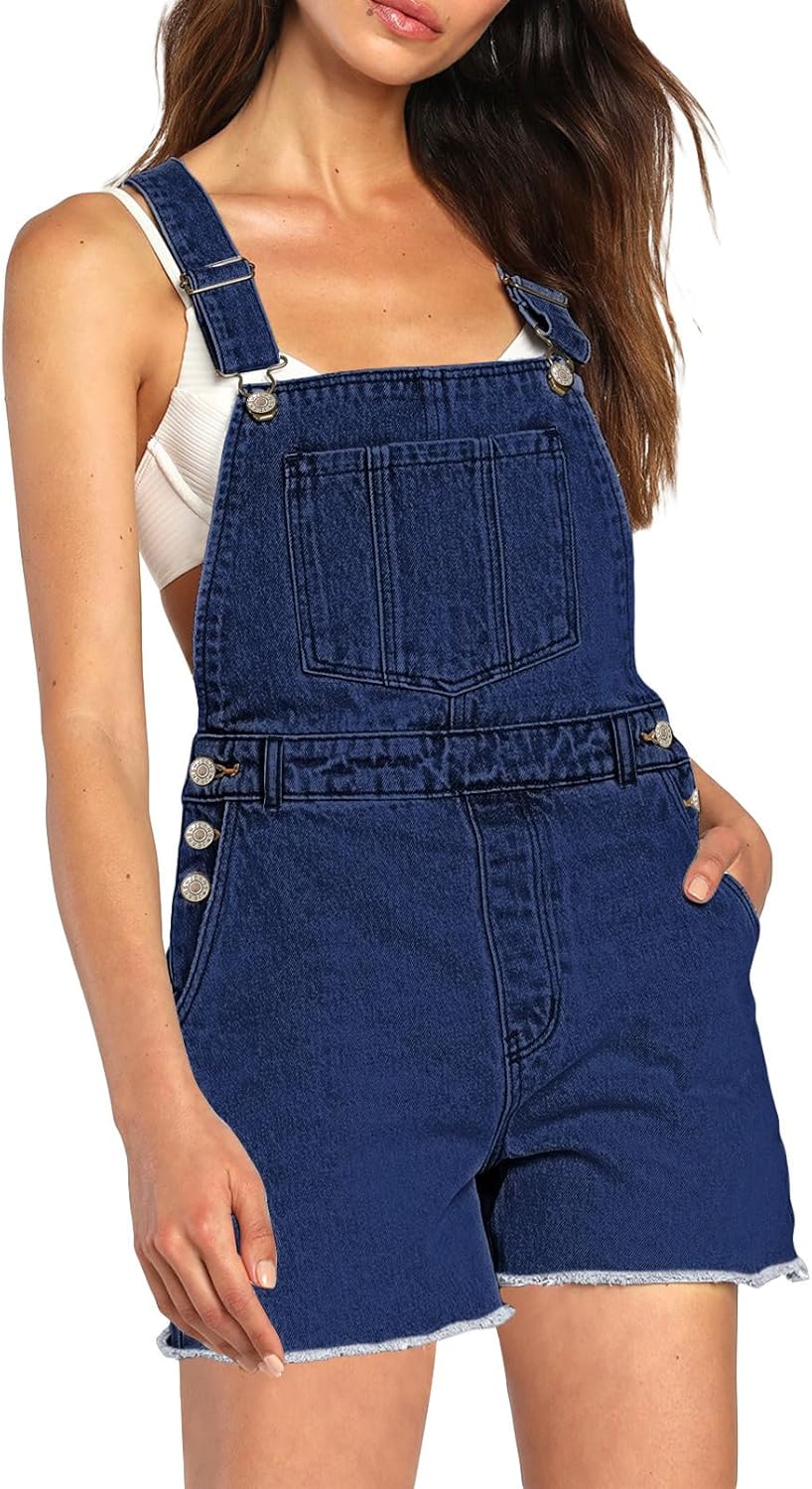 Pink Queen Women's Denim Shortalls for Casual Summer Style