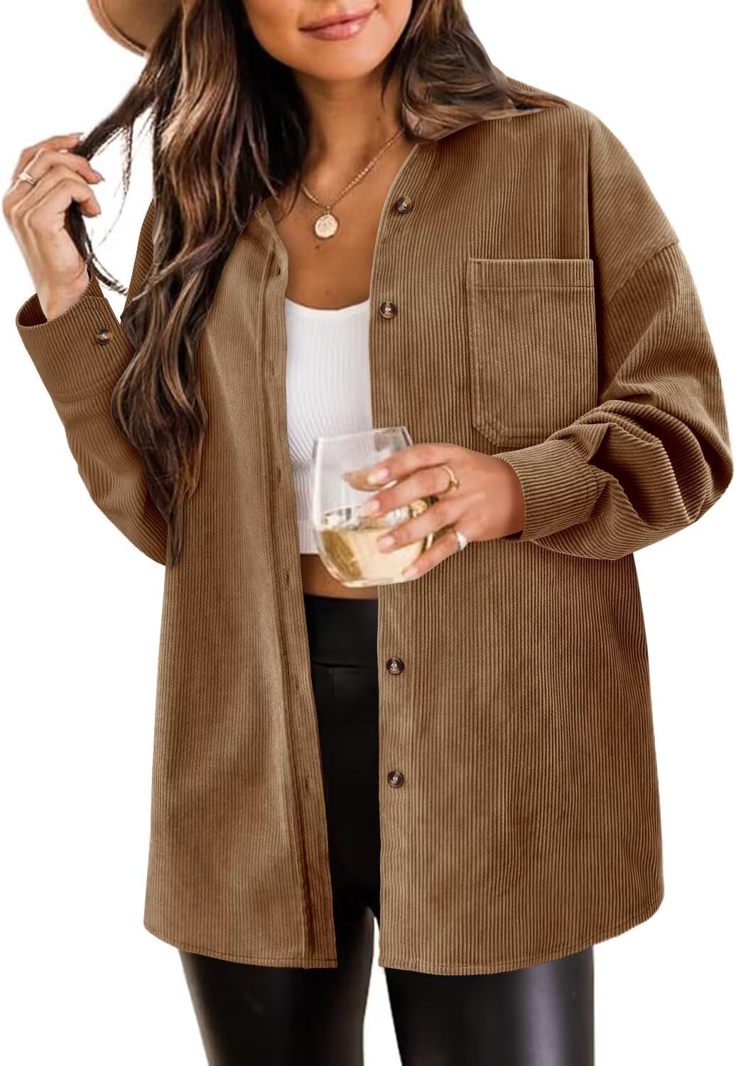 Magritta Womens Button Down Oversized Blouses with Pockets