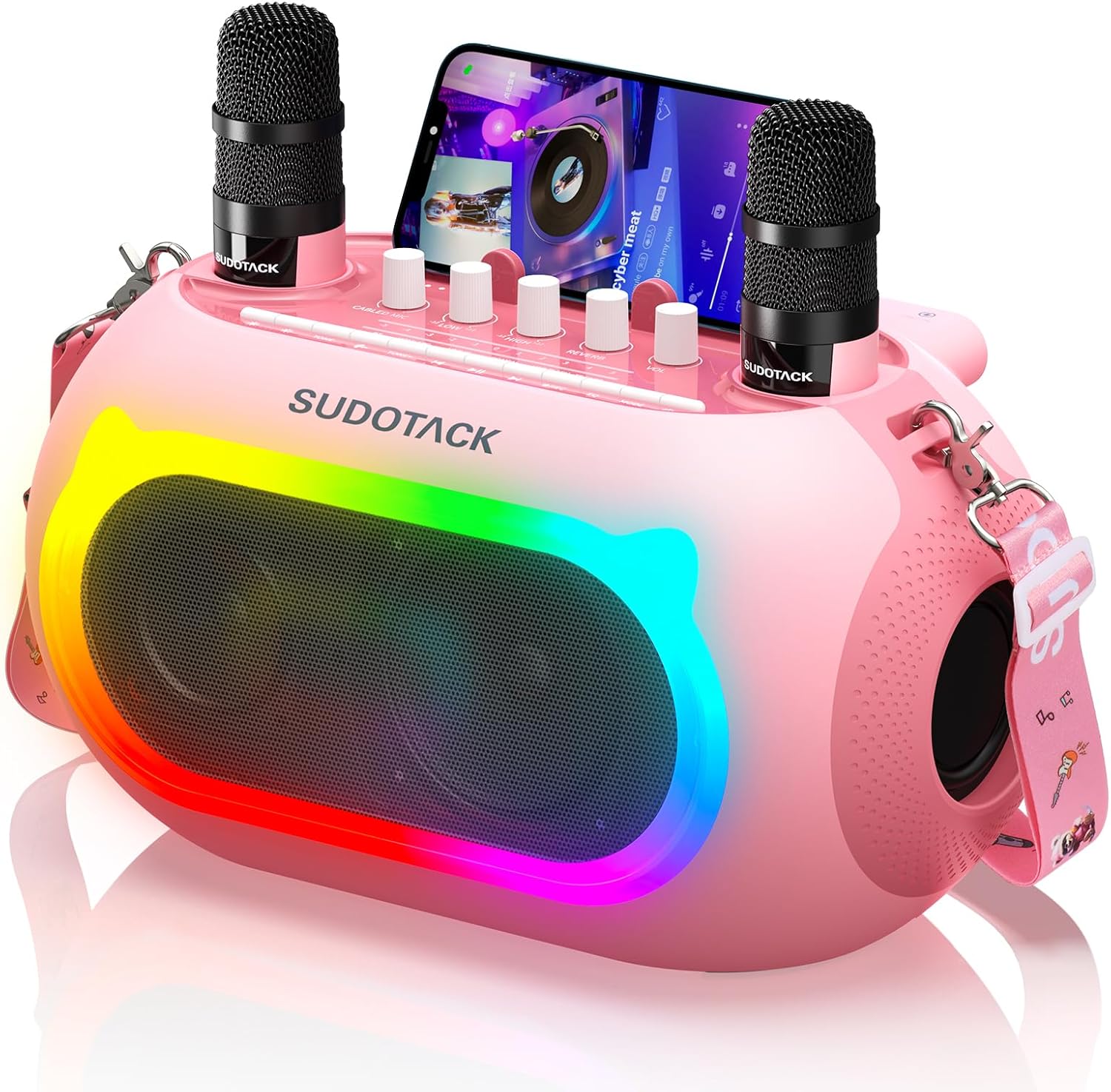 SUDOTACK Karaoke Machine with Wireless Microphones for Parties