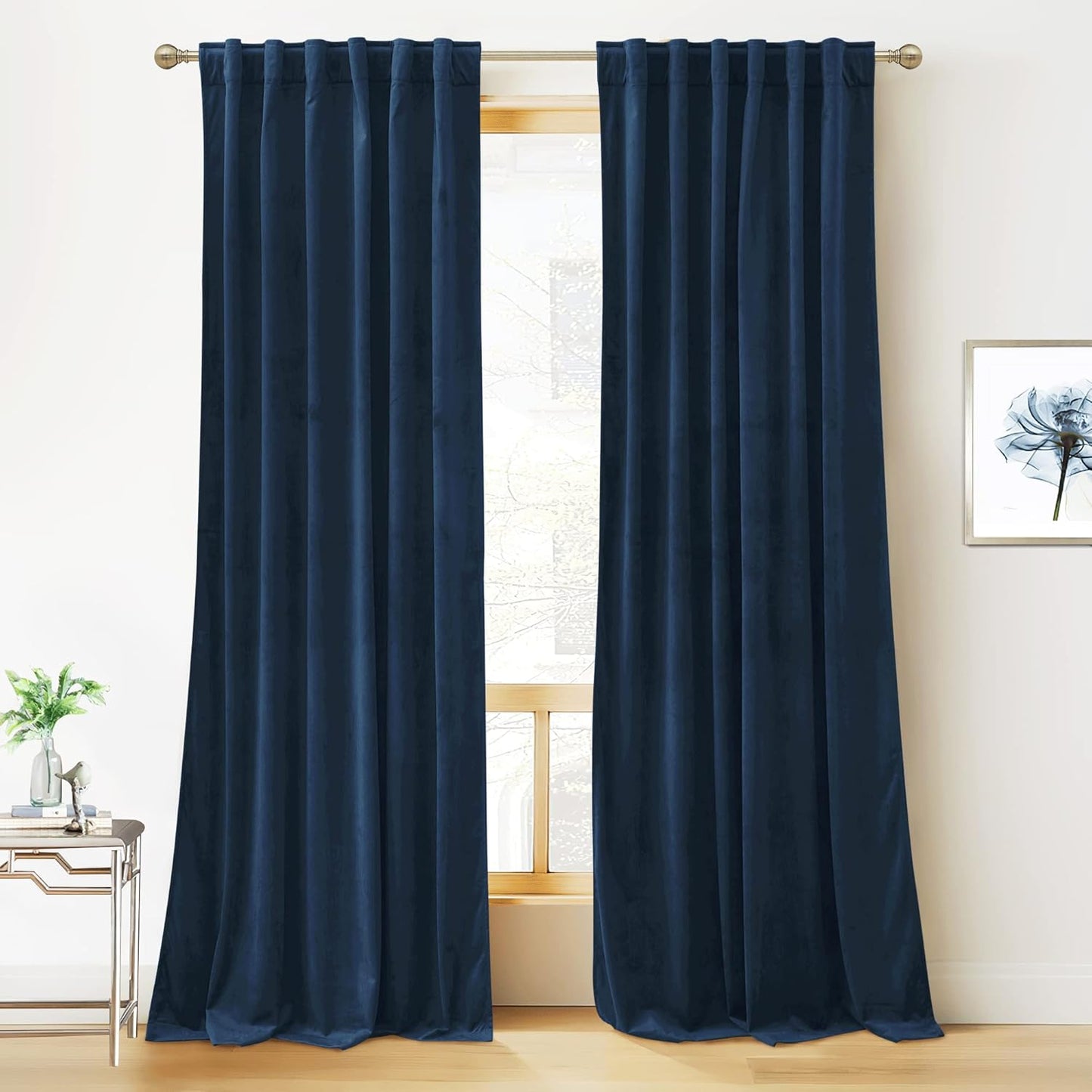 RYB HOME Velvet Blackout Curtains for Living Room - Navy Blue
