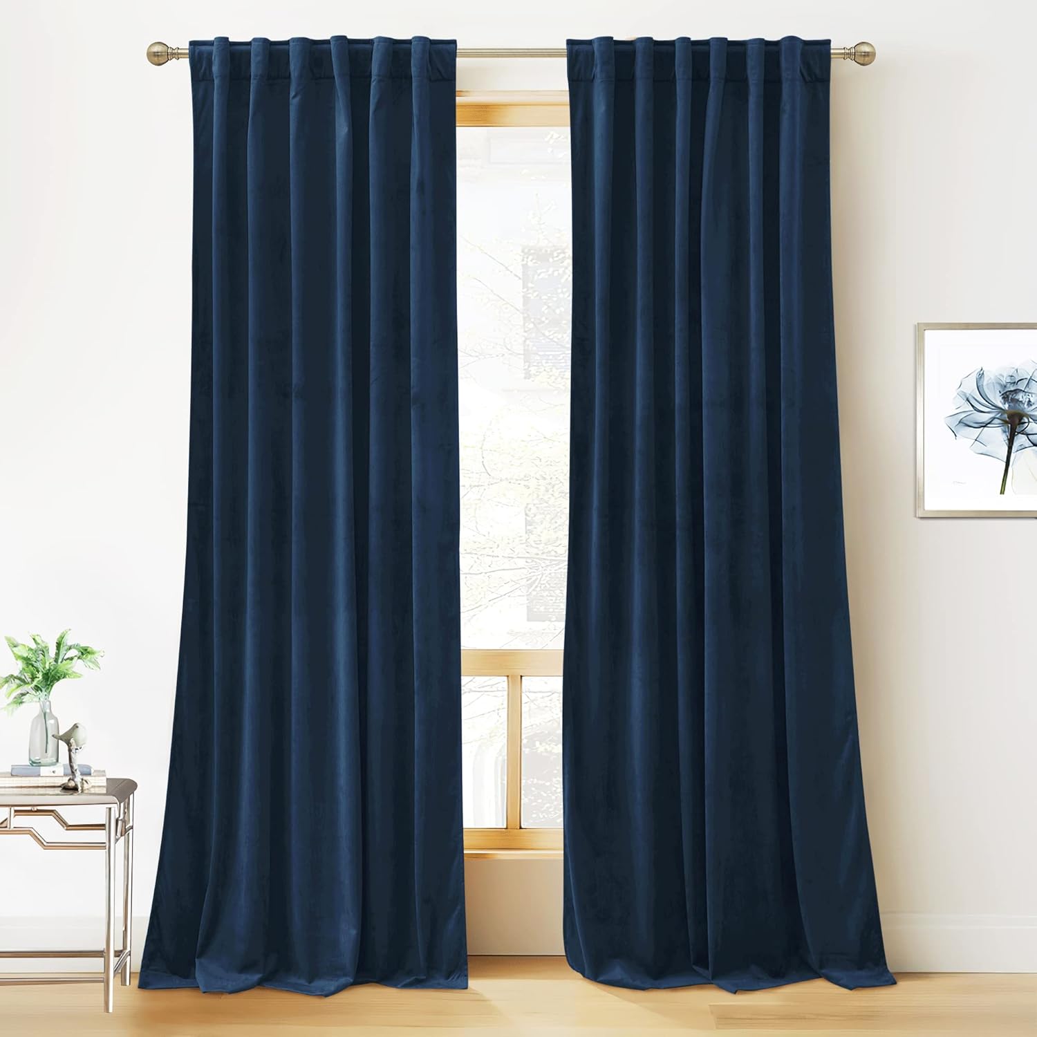RYB HOME Velvet Blackout Curtains for Living Room - Navy Blue