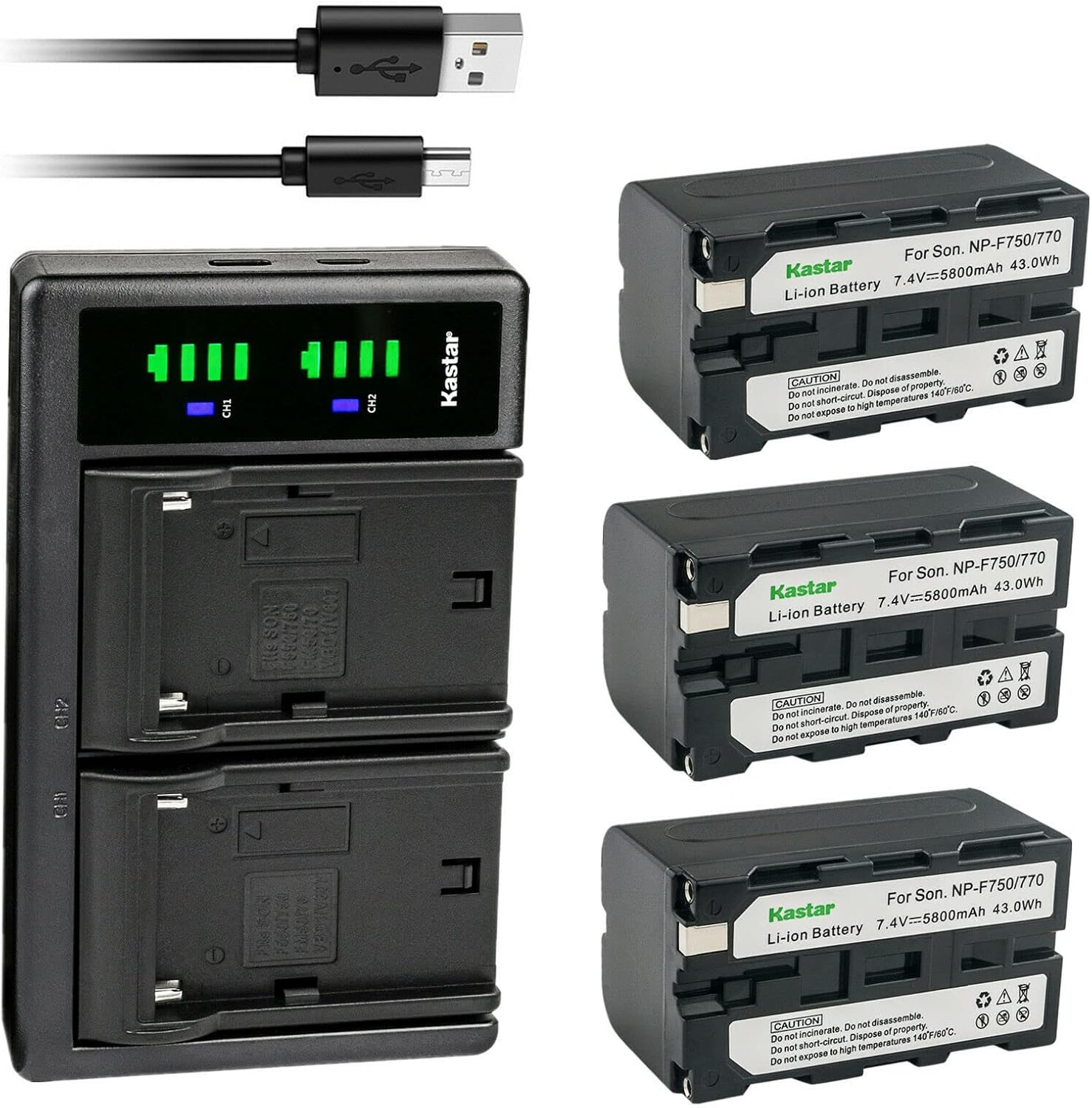 Kastar NP-F770 Battery 3-Pack with USB Charger for MixPre Series