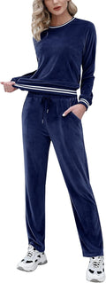 Women's Velour Sweatsuit Set - 2 Piece Track Suit with Pockets