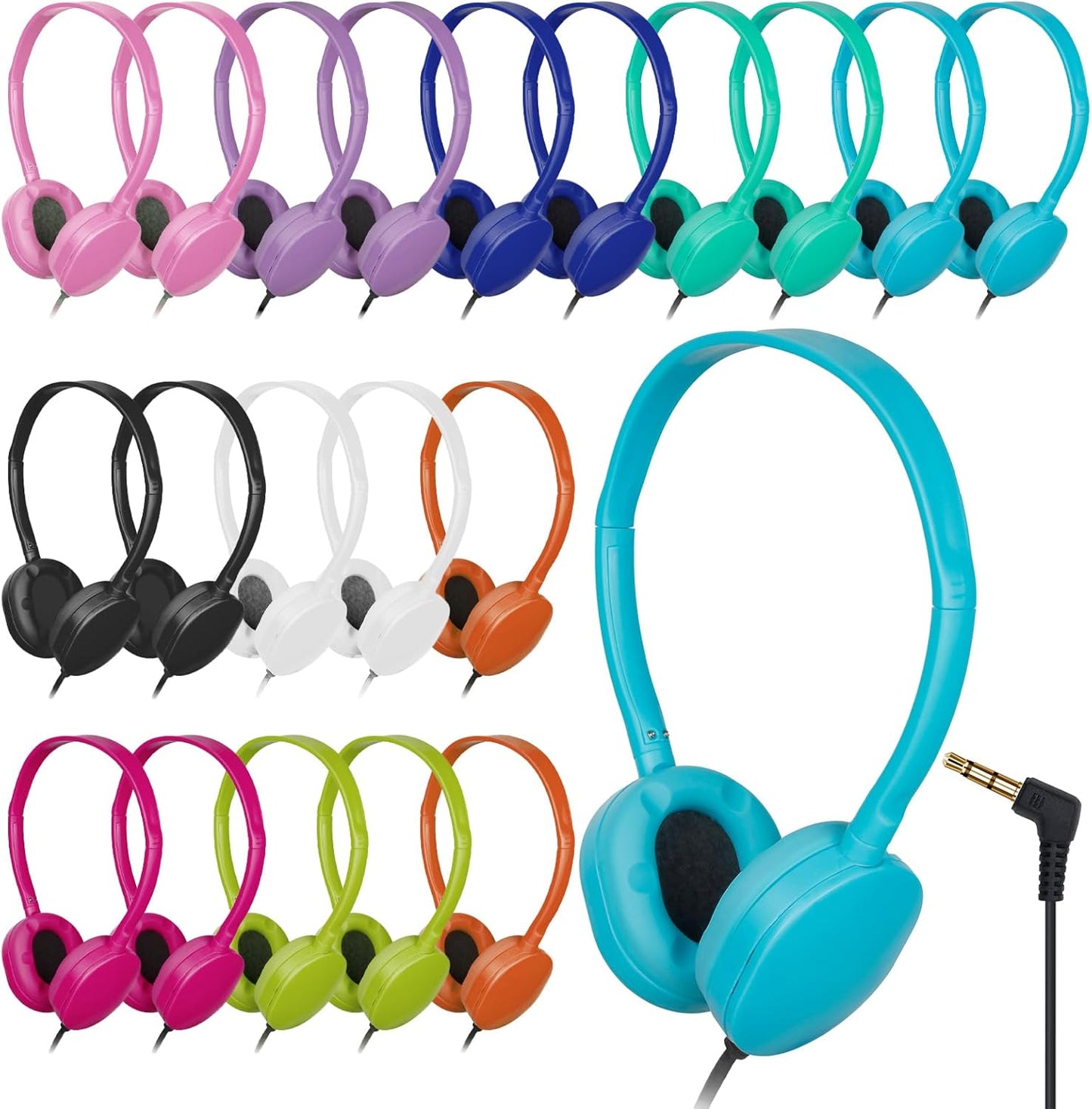 20 Pack Bulk Headphones for Classroom Use - Multi Color Set