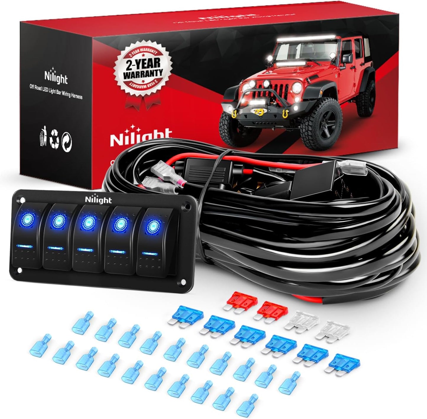Nilight 16AWG 14AWG 12AWG LED Light Bar Wiring Harness Kit