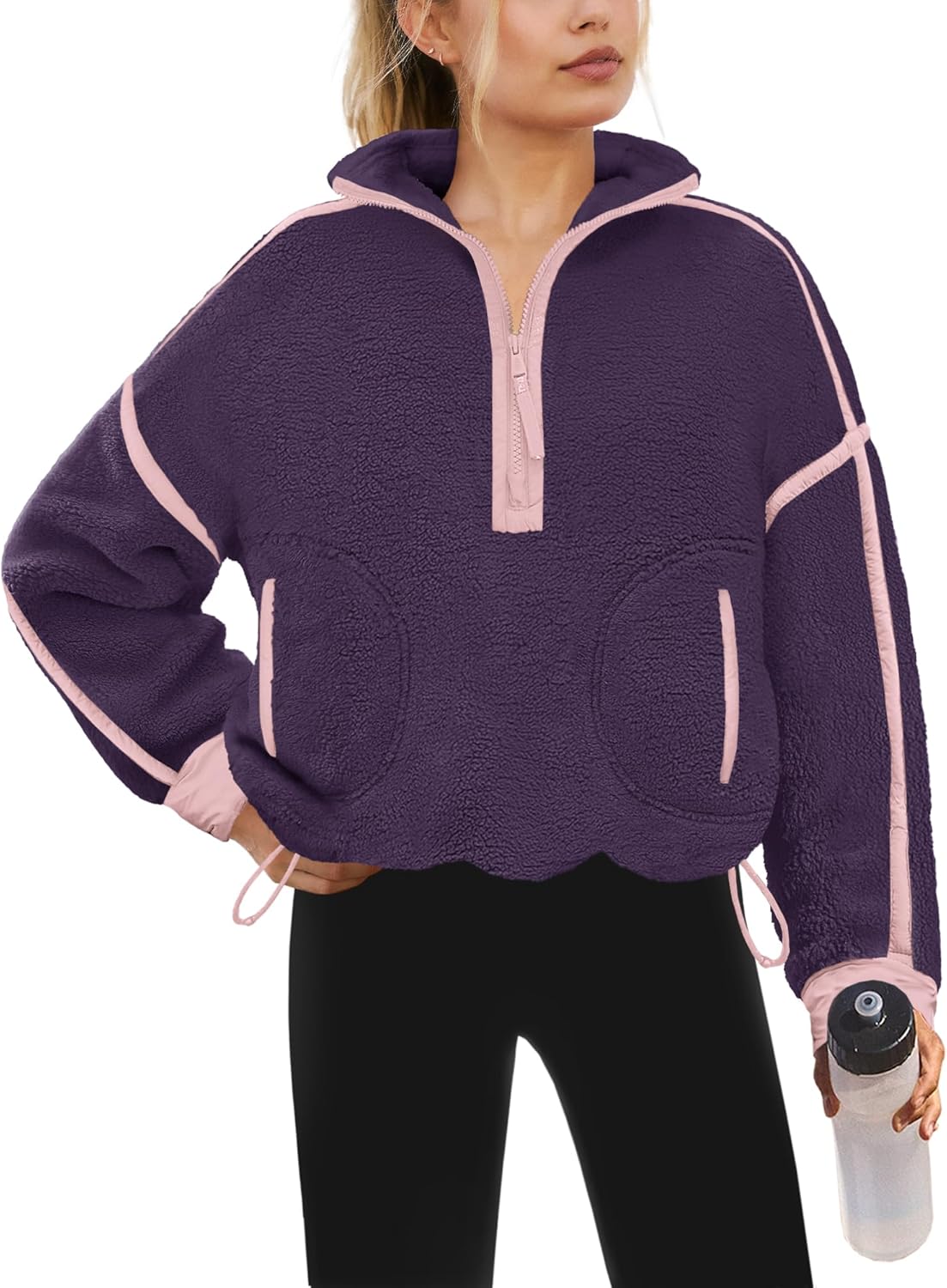 Yanekop Womens Quarter Zip Pullover Sherpa Fleece Jacket