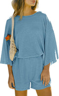 Tankaneo Womens Short Sets 2 Piece Lounge Set - Comfortable Waffle