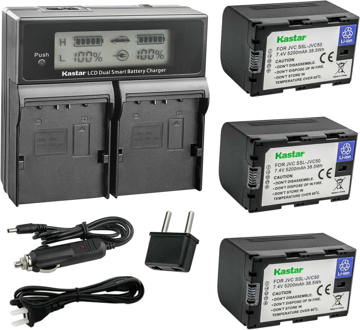 Kastar 3-Pack SSL-JVC50 Battery and Dual Fast Charger for JVC Cameras