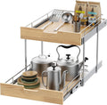 Pull Out Cabinet Organizer 17 x 21 in - Heavy-Duty Wood & Wire Slide