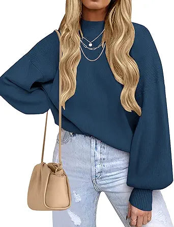ZESICA Women's Casual Turtleneck Lantern Sleeve Sweater Jumper