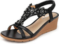 Wedge Sandals for Women Floral Rhinestone Low Platform - Dressy