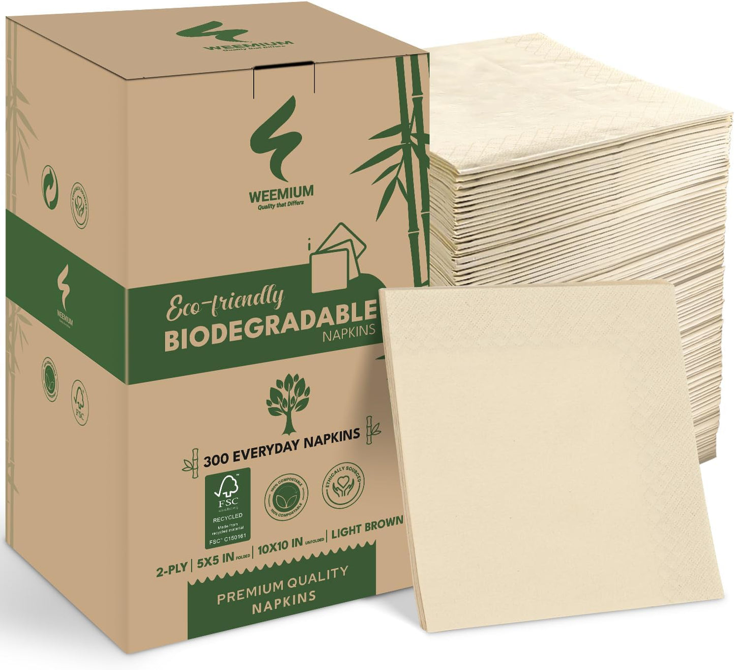 300 Pack Eco-Friendly Compostable Napkins
