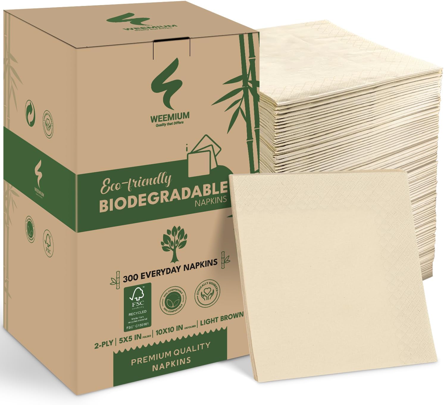 300 Pack Eco-Friendly Compostable Napkins