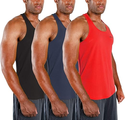 DEVOPS 3 Pack Men's Y-Back Dri Fit Muscle Gym Workout Tank Top