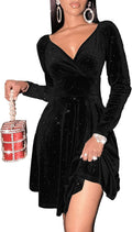 Sexyasasii Womens Velvet Glitter Wrap V Neck Mini Dress - Party Fit