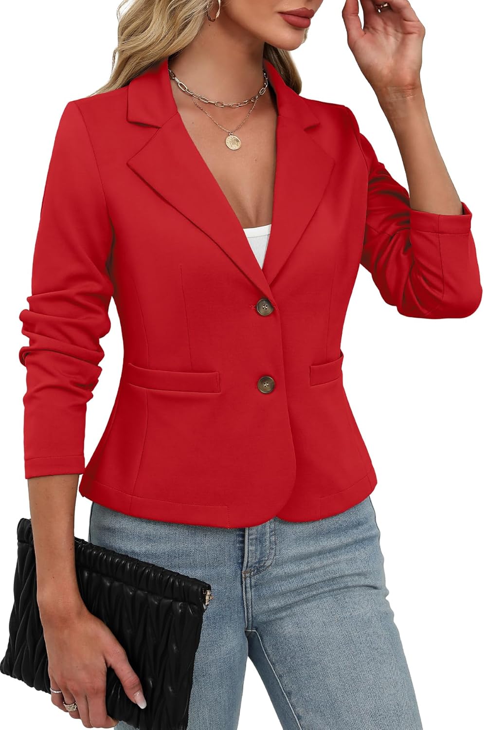 ELLEVEN Women's Casual Stretchy Knit Blazer for All Occasions