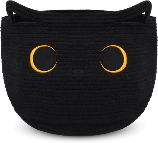 Cute Black Cat Round Basket for Baby Laundry and Toy Storage