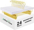 White Wooden Pants Hangers 24 Pack with Gold Clips - Wrinkle-Free