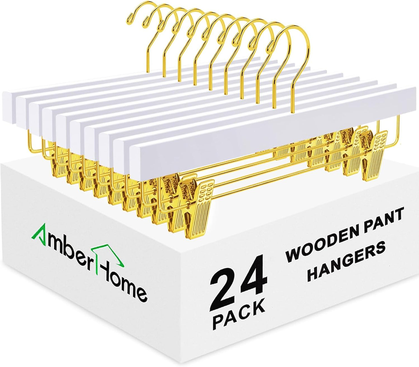 Premium Wooden Pants Hangers with Gold Clips for All Garments